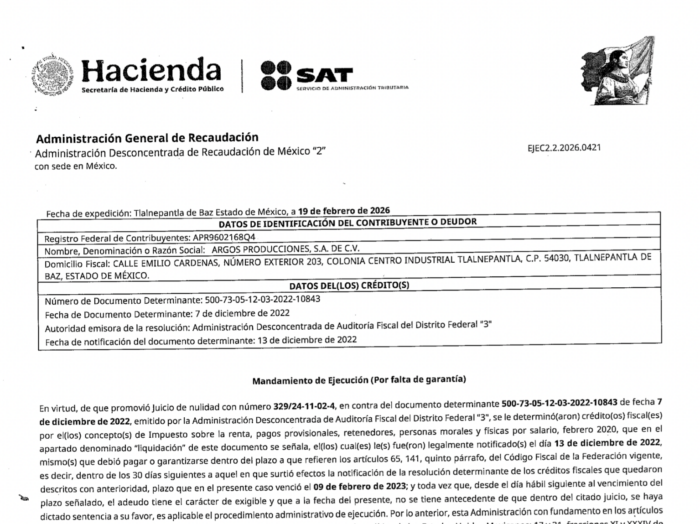 Argos, empresa de Epigmenio Ibarra, arrastra millonarios adeudos fiscales desde 2020: MCCI