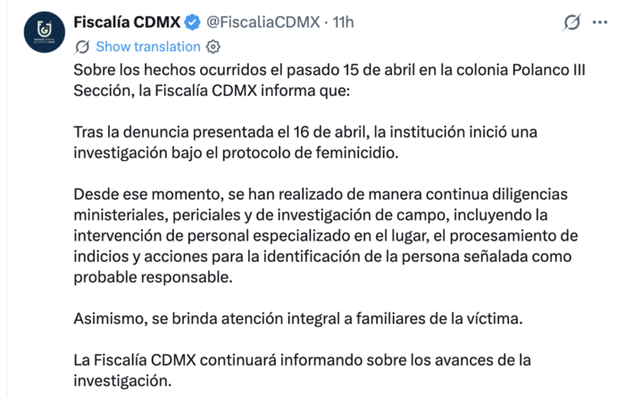 CDMX | Investiga fiscalía feminicidio de exreina de belleza en Polanco; suegra es señalada como presunta agresora