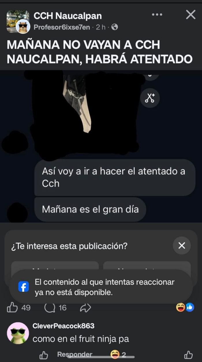 CCH Naucalpan activa protocolos de seguridad tras amenaza