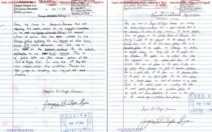 ‘El Chapo’ vuelve a pedir su extradición y asegura que el jurado que lo juzgó fue intimidado