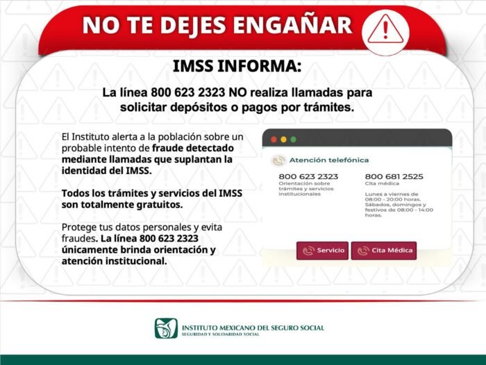 IMSS alerta sobre llamadas fraudulentas solicitando pagos por trámites