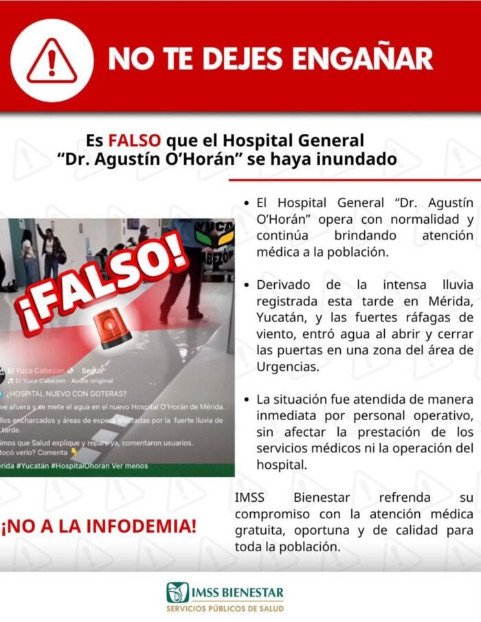 IMSS niega inundación en el recién inaugurado hospital de Yucatán