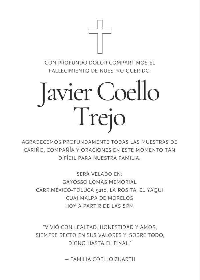 Murió el abogado Javier Coello Trejo a los 77 años