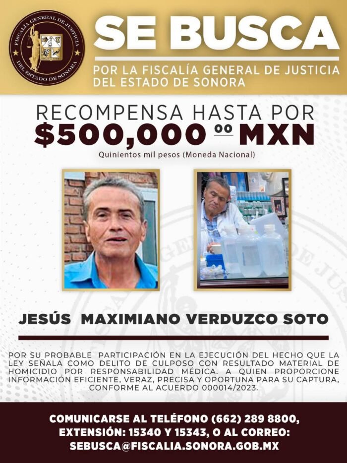 Sonora | Activan recompensa por médico relacionado con ‘sueros vitaminados’