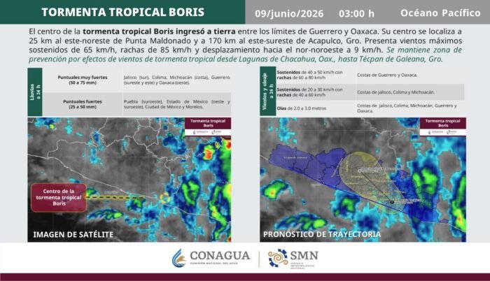 ‘Boris’ toca tierra entre Guerrero y Oaxaca; ‘Cristina’ continúa lejos de México