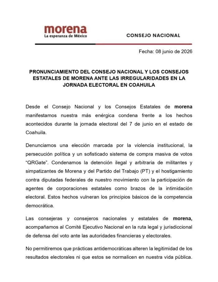 Coahuila | Morena denuncia ‘QRGate’ y violencia electoral