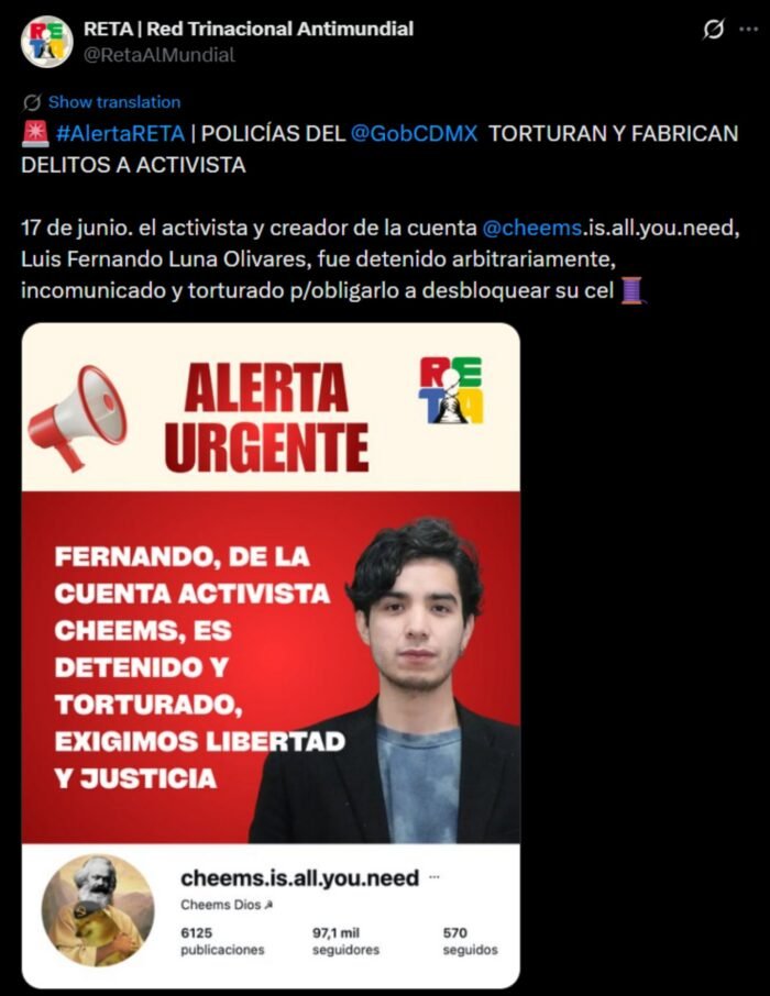 Denuncian detención y tortura de activista tras operativo en la Zona Rosa