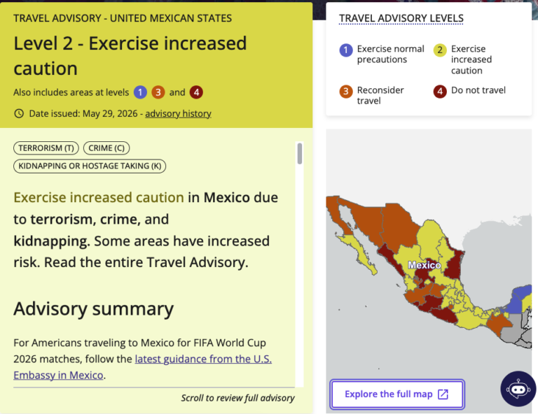Estados Unidos emite alertas de seguridad para México a horas del inicio del Mundial