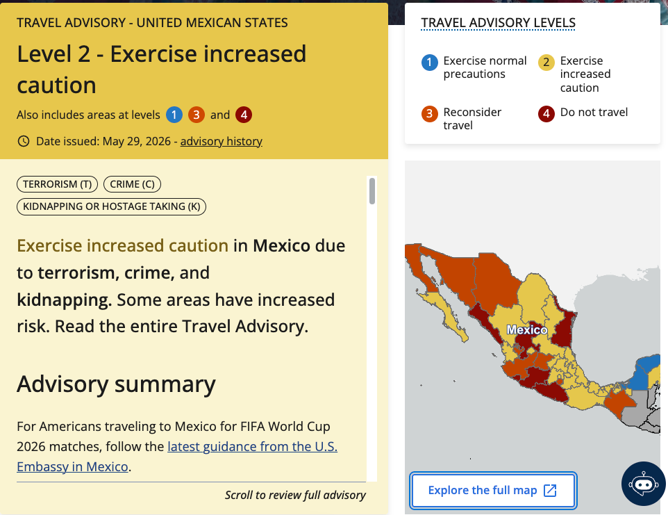 Estados Unidos emite alertas de seguridad para México a horas del inicio del Mundial