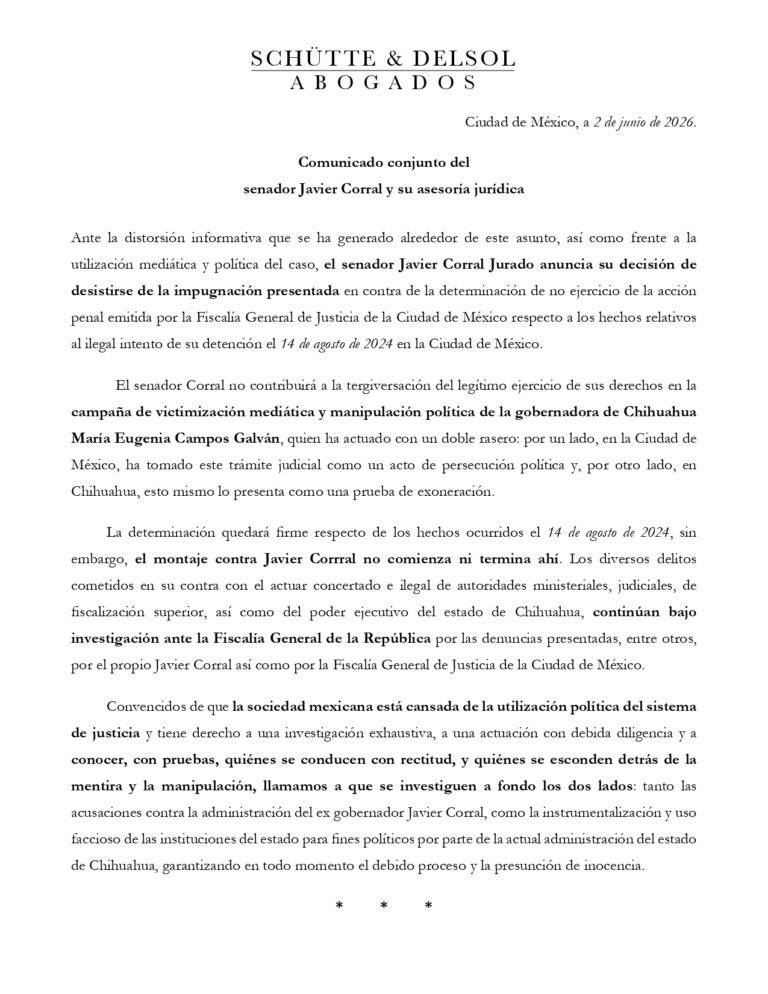 Javier Corral retira impugnación en caso María Eugenia Campos