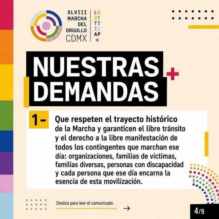 Marcha del Orgullo 2026 | Organizaciones piden al GobCDMX acceso libre y seguro al Zócalo