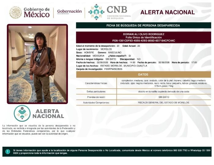 UAEM expresa preocupación por desaparición de Dorian Ali Olivo