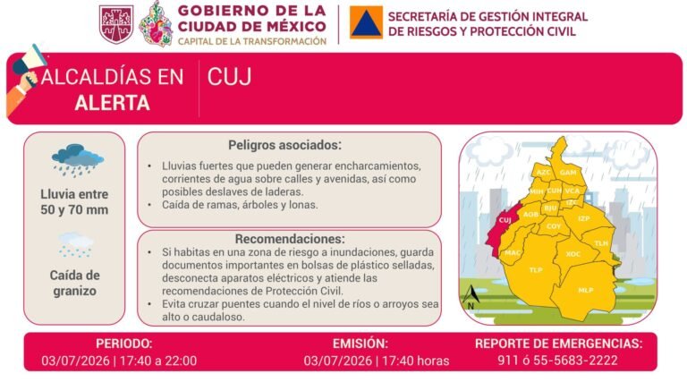 Emiten alerta por lluvias intensas, actividad eléctrica y granizo | CDMX