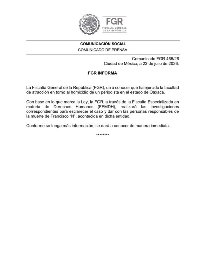 FGR asume investigación por asesinato de periodista Alejandro Leyva