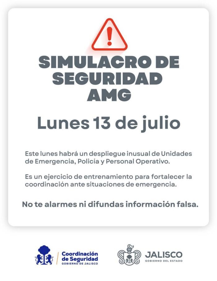 Gobierno de Jalisco anuncia despliegue operativo por simulacro de seguridad y llama a no alarmarse
