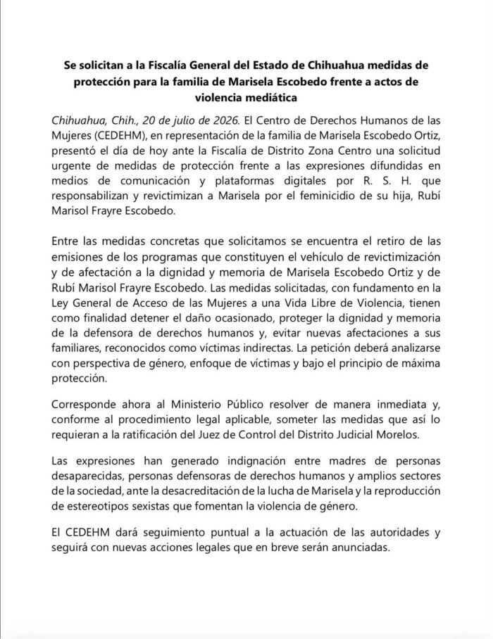 Piden frenar discursos revictimizantes contra la familia de Marisela Escobedo