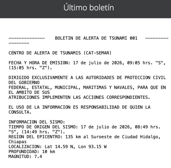 Sismos sacuden las costas de Chiapas; Marina emite alerta de tsunami