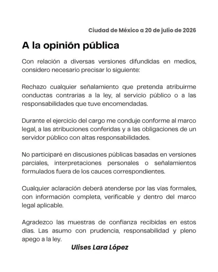 Ulises Lara niega haber incurrido en conductas contrarias a la ley durante su paso por la FGR