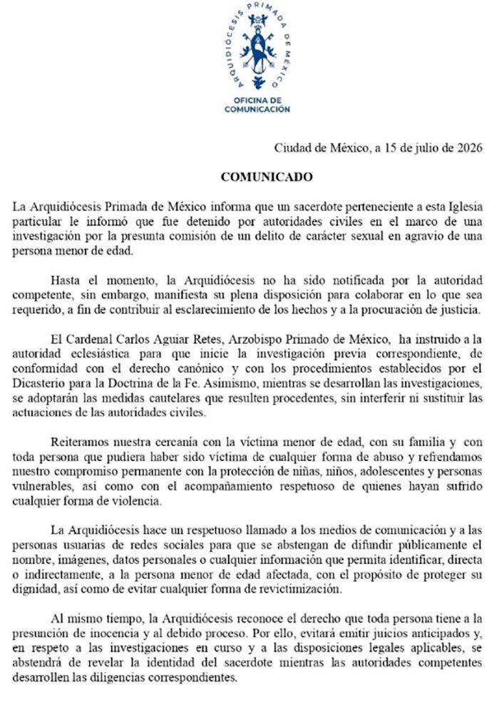 Vinculan a proceso a sacerdote por presunta pederastia agravada contra adolescente en CDMX