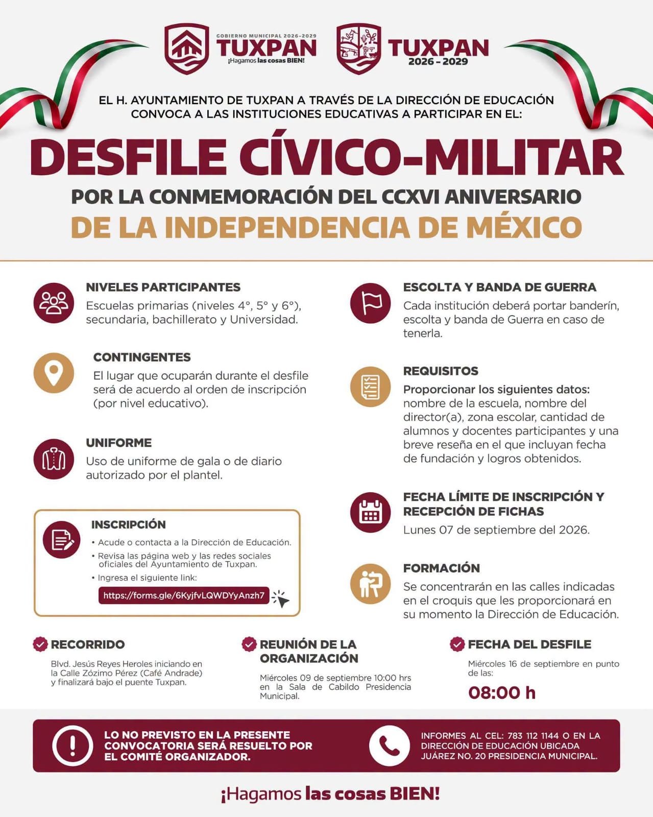 Convocatoria Desfile Cívico-Militar Tuxpan