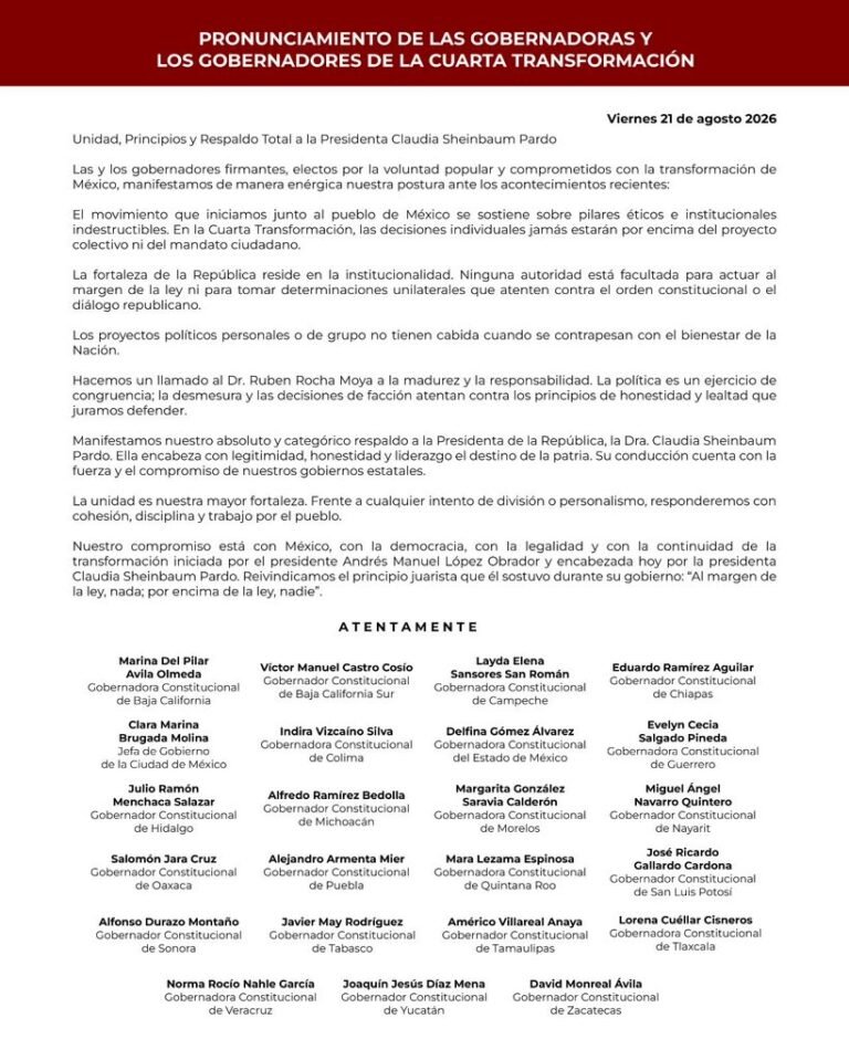 Gobernadores morenistas llaman a Rocha a la ‘responsabilidad’; critican ‘desmesura’