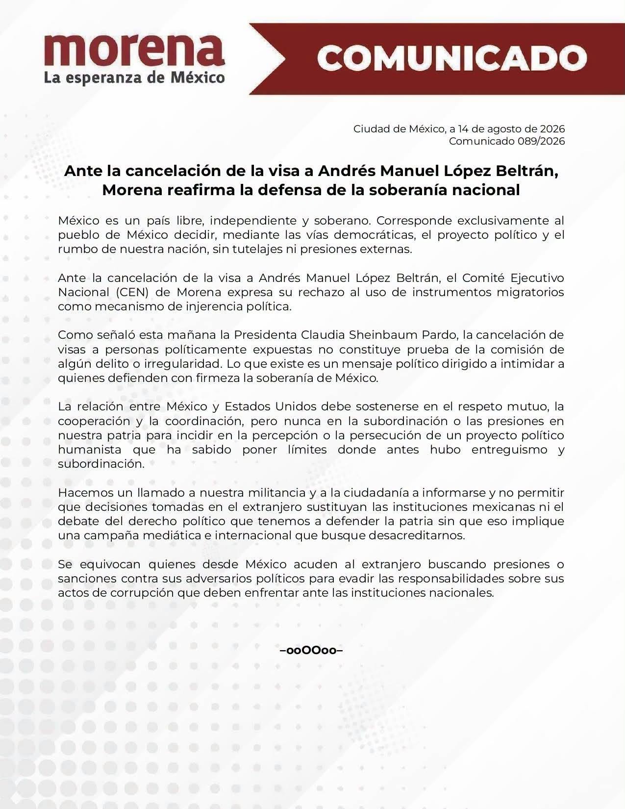 Morena apela a la soberanía para rechazar cancelación de visa a ‘Andy’ López Beltrán