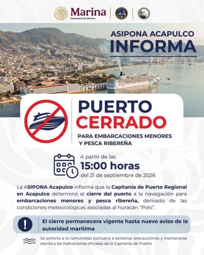 Acapulco cierra puerto por huracán ‘Polo’