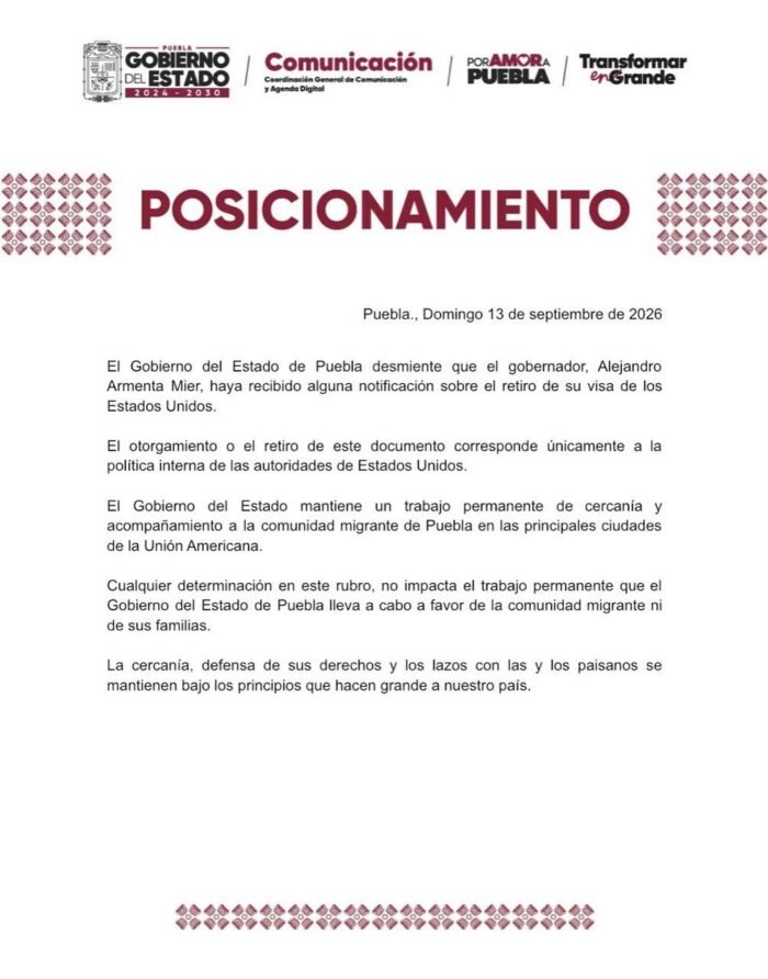 Armenta niega haber recibido notificación sobre supuesto retiro de su visa de EE.UU.