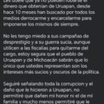 FGE Michoacán advierte cárcel a Grecia Quiroz por celulares de Manzo