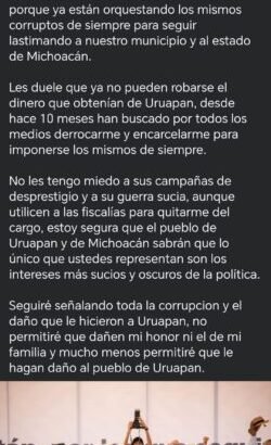 FGE Michoacán advierte cárcel a Grecia Quiroz por celulares de Manzo