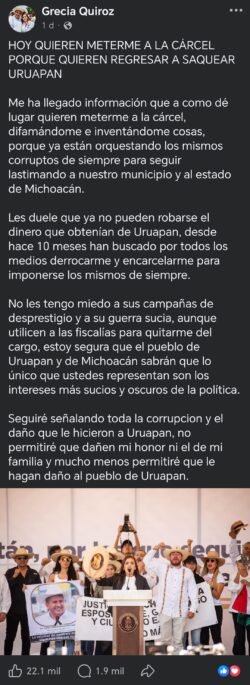 FGE Michoacán advierte cárcel a Grecia Quiroz por celulares de Manzo