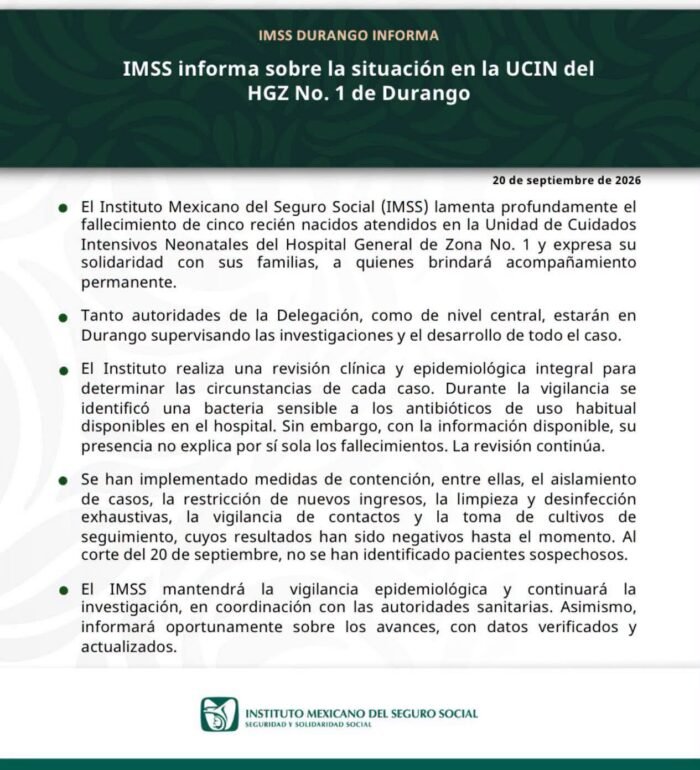 IMSS investiga la muerte de cinco neonatos en un hospital de Durango