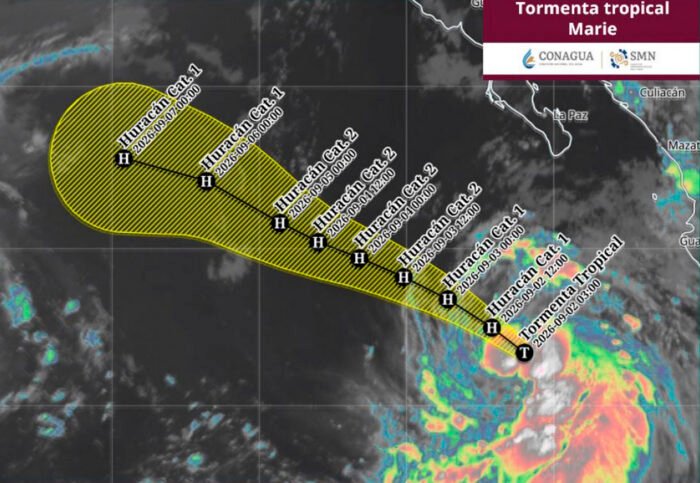 Tormenta Marie se intensificará a huracán categoría 1 en las próximas horas, prevé el SMN