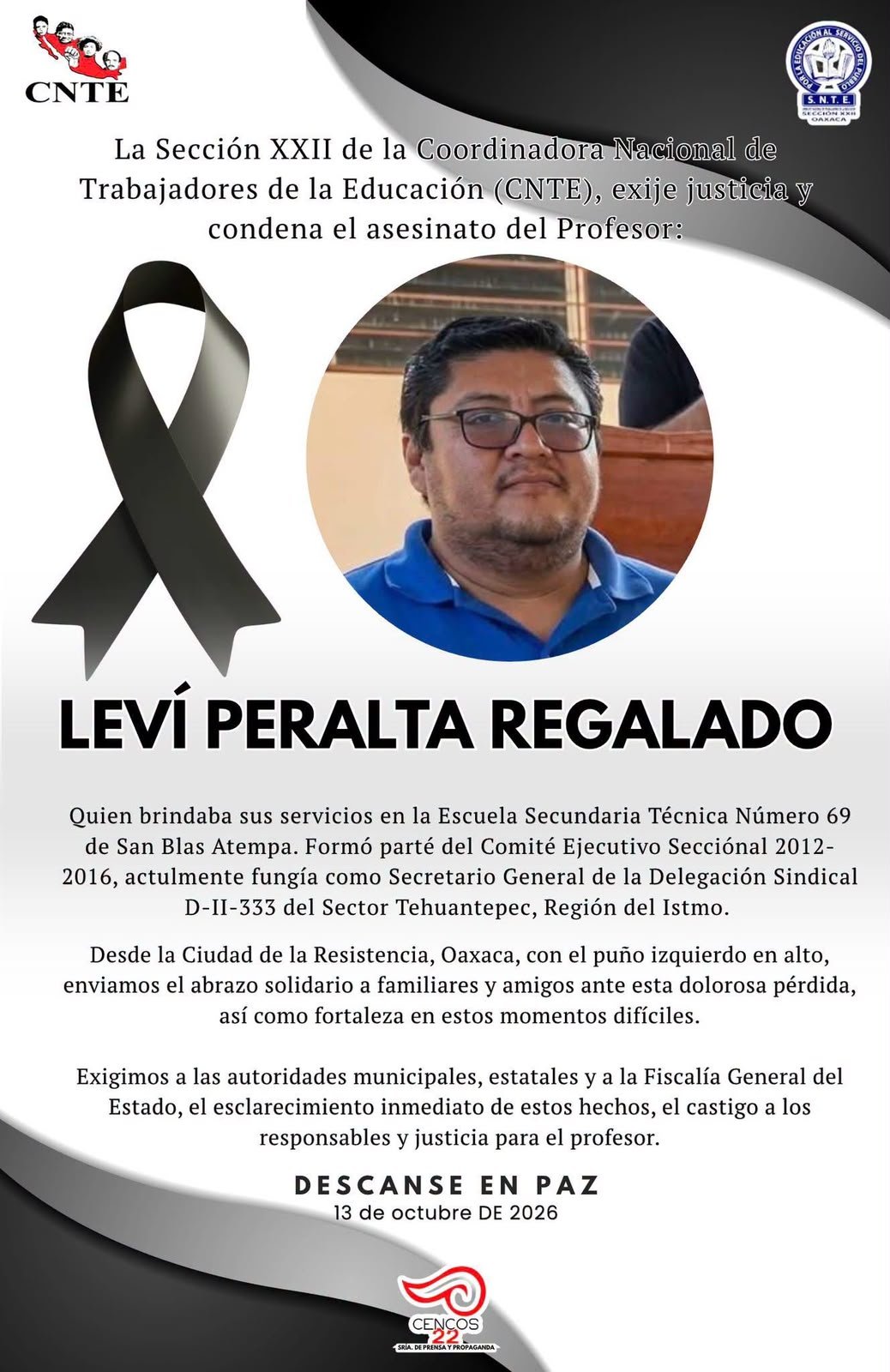 Asesinan a maestro en secundaria en San Blas, Atempa, Oaxaca