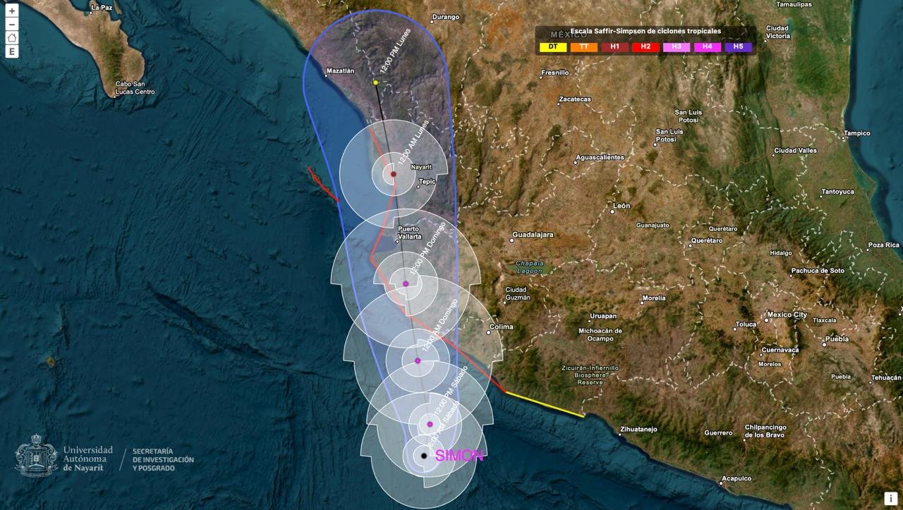Huracán Simon mantiene en alerta a la costa de Nayarit