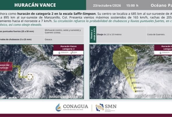 Huracán Vance se intensifica a categoría 2; estados que afectará