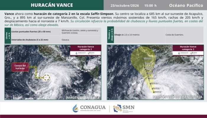 Huracán Vance se intensifica a categoría 2; estados que afectará