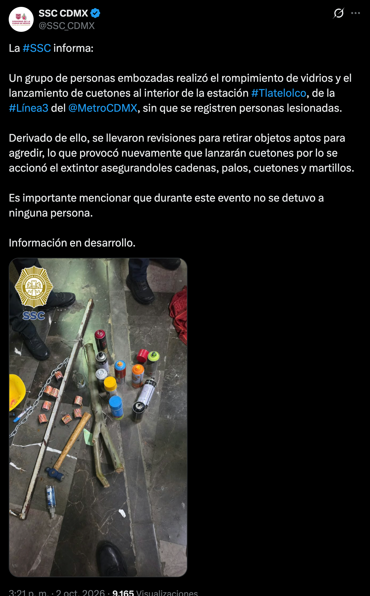 Marcha del 2 de octubre avanza entre denuncias de abuso policial y vandalismo