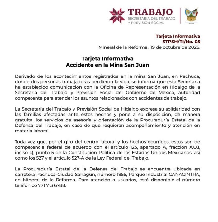 Mueren sepultados dos trabajadores de una mina en Pachuca