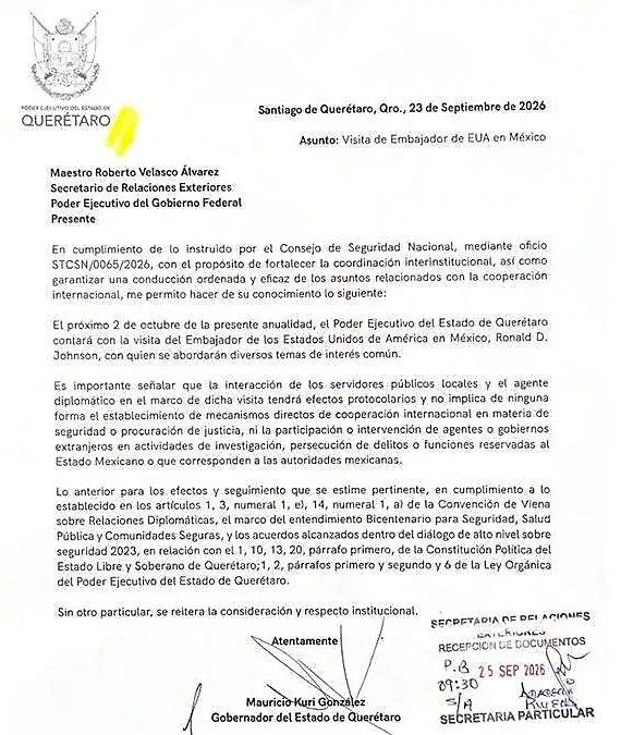 Oficio apunta que SRE sí fue notificada sobre visita de Johnson a Querétaro; también hubo presencia militar