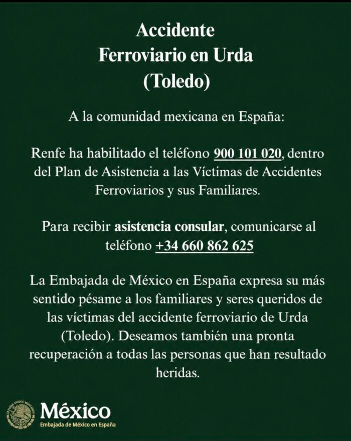 SRE busca a mexicano tras accidente ferroviario en España; siete más sufrieron lesiones leves