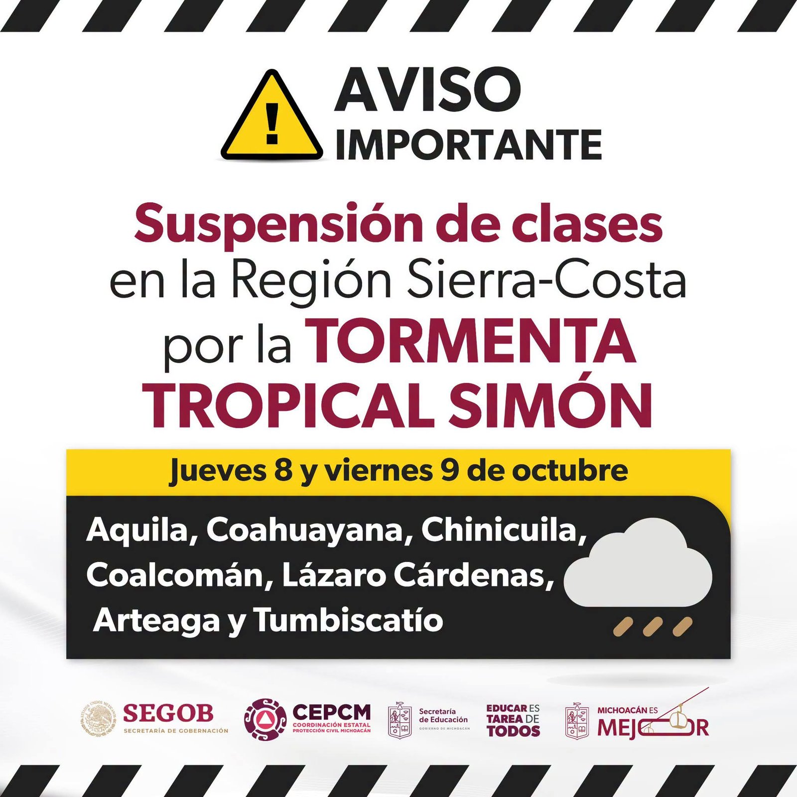 Suspenden clases en siete municipios de Michoacán por ‘Simón’