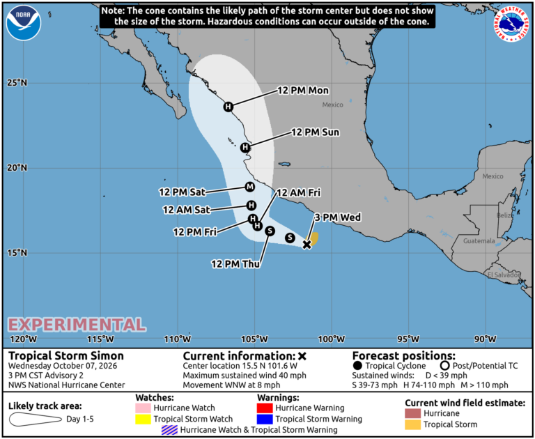 Tormenta Simón se intensificará a huracán antes de impactar México