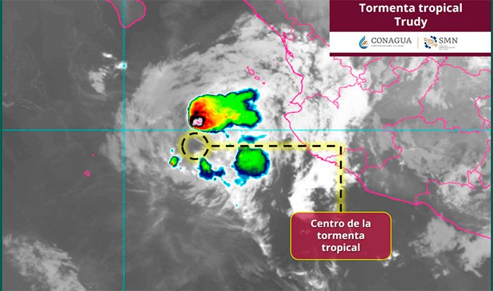 ‘Trudy’ pierde fuerza frente a Jalisco, mientras frente frío provoca lluvias intensas en el sureste